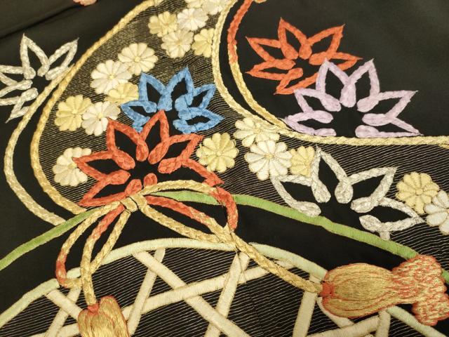 平和屋着物■豪華黒留袖 総刺繍 流水花文 金糸 正絹 逸品 DABE9555du