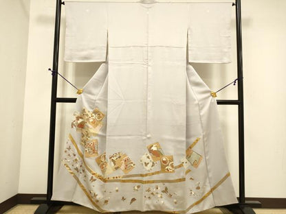 平和屋着物■豪華色留袖　駒刺繍　色紙花蝶文　金彩　正絹　逸品　DABE9556du