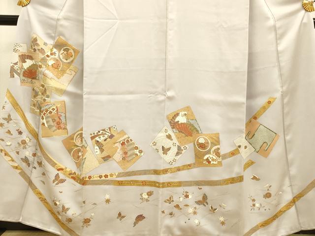平和屋着物■豪華色留袖　駒刺繍　色紙花蝶文　金彩　正絹　逸品　DABE9556du