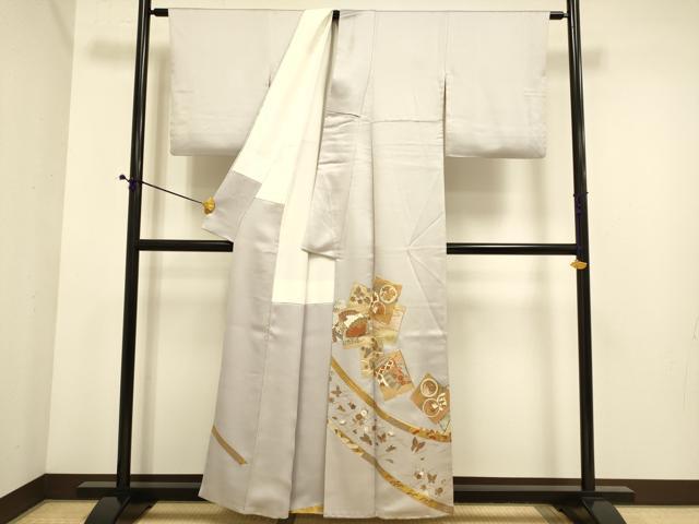 平和屋着物■豪華色留袖　駒刺繍　色紙花蝶文　金彩　正絹　逸品　DABE9556du