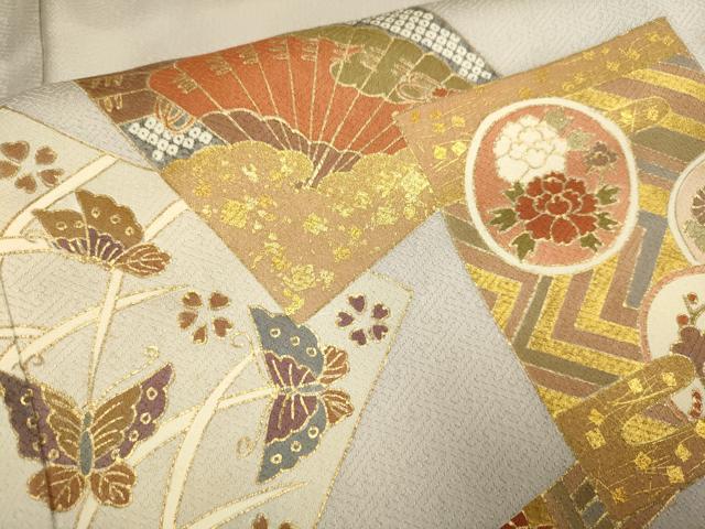 平和屋着物■豪華色留袖　駒刺繍　色紙花蝶文　金彩　正絹　逸品　DABE9556du