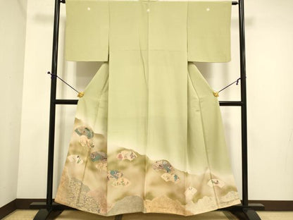 平和屋着物■豪華色留袖 地紙人物花鳥文 暈し染め 金銀彩 正絹 逸品 DABE9557du