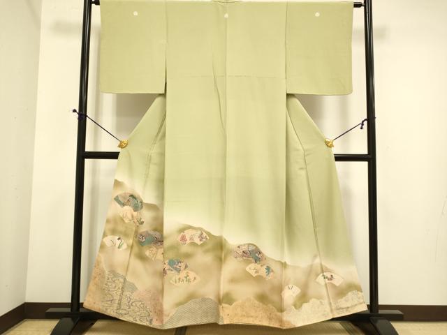 平和屋着物■豪華色留袖 地紙人物花鳥文 暈し染め 金銀彩 正絹 逸品 DABE9557du