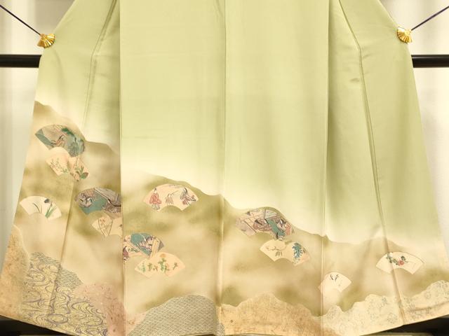 平和屋着物■豪華色留袖 地紙人物花鳥文 暈し染め 金銀彩 正絹 逸品 DABE9557du