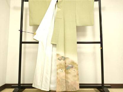 平和屋着物■豪華色留袖 地紙人物花鳥文 暈し染め 金銀彩 正絹 逸品 DABE9557du