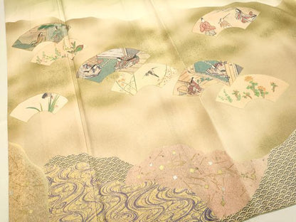 平和屋着物■豪華色留袖 地紙人物花鳥文 暈し染め 金銀彩 正絹 逸品 DABE9557du