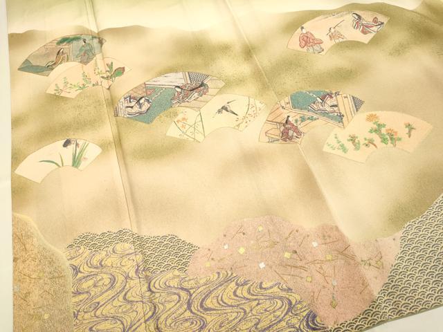 平和屋着物■豪華色留袖 地紙人物花鳥文 暈し染め 金銀彩 正絹 逸品 DABE9557du