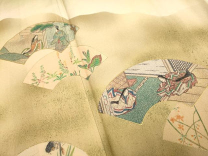 平和屋着物■豪華色留袖 地紙人物花鳥文 暈し染め 金銀彩 正絹 逸品 DABE9557du