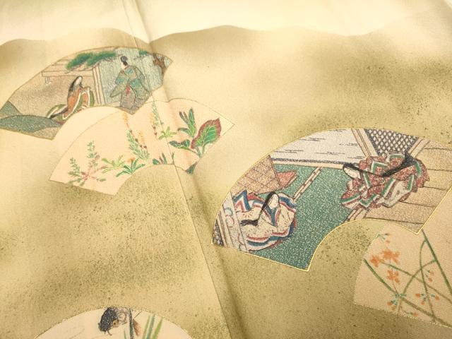 平和屋着物■豪華色留袖 地紙人物花鳥文 暈し染め 金銀彩 正絹 逸品 DABE9557du