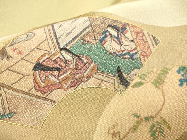 平和屋着物■豪華色留袖 地紙人物花鳥文 暈し染め 金銀彩 正絹 逸品 DABE9557du