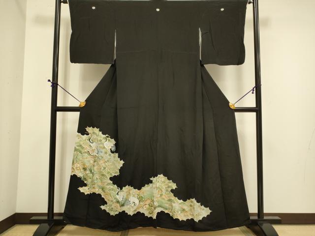 平和屋着物■豪華黒留袖 駒刺繍 群鶴花文 松竹梅 金彩 正絹 逸品 DABE9563du