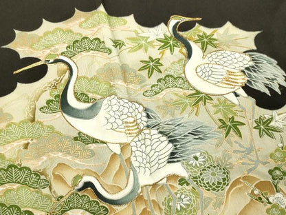 平和屋着物■豪華黒留袖 駒刺繍 群鶴花文 松竹梅 金彩 正絹 逸品 DABE9563du