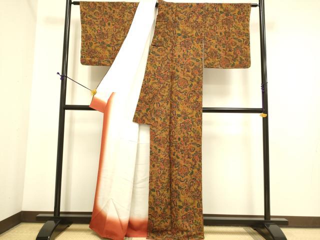 平和屋着物■上質な小紋 更紗花鳥文 鬼しぼ縮緬 正絹 逸品 未使用 DABE9565du