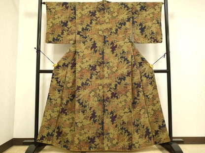 平和屋着物■上質な小紋 草花文 鬼しぼ縮緬 正絹 逸品 DABE9567du