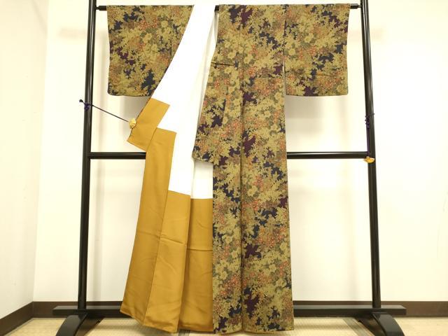 平和屋着物▽上質な小紋　単衣　草花文　鬼しぼ縮緬　正絹　逸品　AAAW7594fy 平和屋着物▽上質な小紋 単衣 草花文 鬼しぼ縮緬 正絹 逸品 AAAW7594fy
