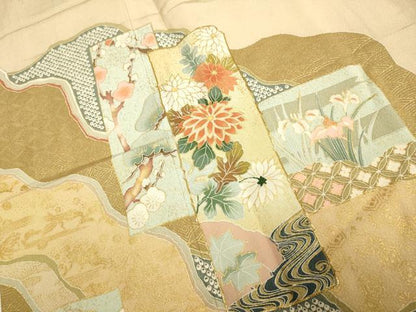 平和屋着物■豪華色留袖 駒刺繍 吉祥花鳥文 金彩 正絹 逸品 DABE9569du