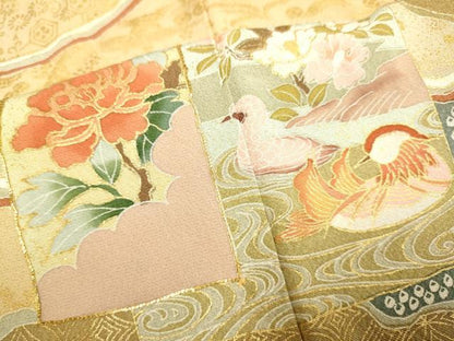 平和屋着物■豪華色留袖 駒刺繍 吉祥花鳥文 金彩 正絹 逸品 DABE9569du