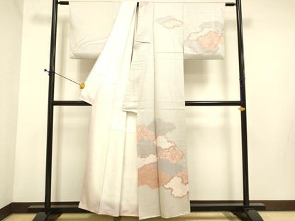 平和屋着物■訪問着 絞り 刺繍 雲取花唐草文 金彩 正絹 逸品 DABE9585du