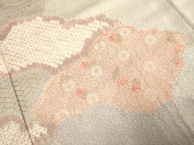 平和屋着物■訪問着 絞り 刺繍 雲取花唐草文 金彩 正絹 逸品 DABE9585du