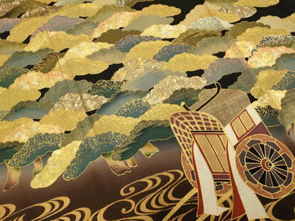 平和屋着物■豪華黒留袖 流水御所車松文 暈し染め 金彩 正絹 逸品 DABE9590du