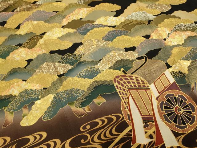 平和屋着物■豪華黒留袖 流水御所車松文 暈し染め 金彩 正絹 逸品 DABE9590du