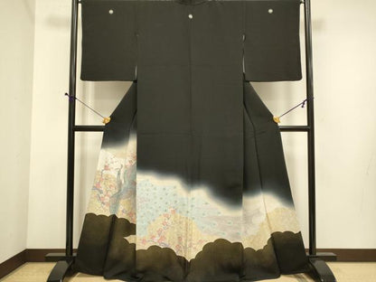 平和屋着物■豪華黒留袖 寿光織 孔雀枝梅文 暈し染め 金糸 正絹 逸品 DABE9592du
