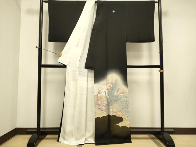 平和屋着物■豪華黒留袖 寿光織 孔雀枝梅文 暈し染め 金糸 正絹 逸品 DABE9592du