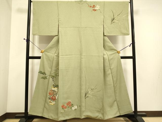 平和屋着物■訪問着 駒刺繍 陶器花松文 金彩 正絹 逸品 DABE9595du