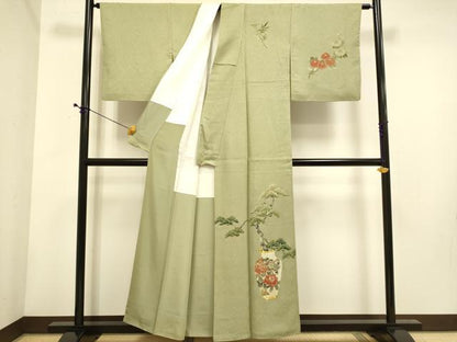 平和屋着物■訪問着 駒刺繍 陶器花松文 金彩 正絹 逸品 DABE9595du