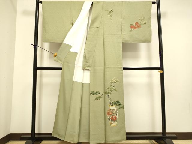 平和屋着物■訪問着 駒刺繍 陶器花松文 金彩 正絹 逸品 DABE9595du