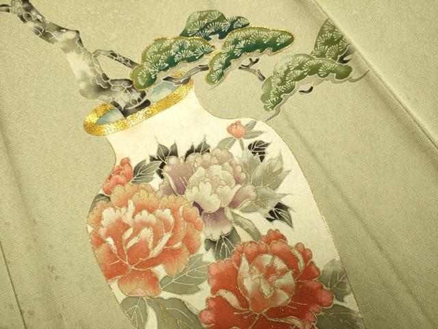 平和屋着物■訪問着 駒刺繍 陶器花松文 金彩 正絹 逸品 DABE9595du