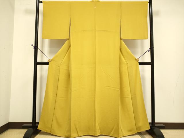 平和屋着物●上質な色無地　黄金色　鬼しぼ縮緬　正絹　逸品　DABE9600du