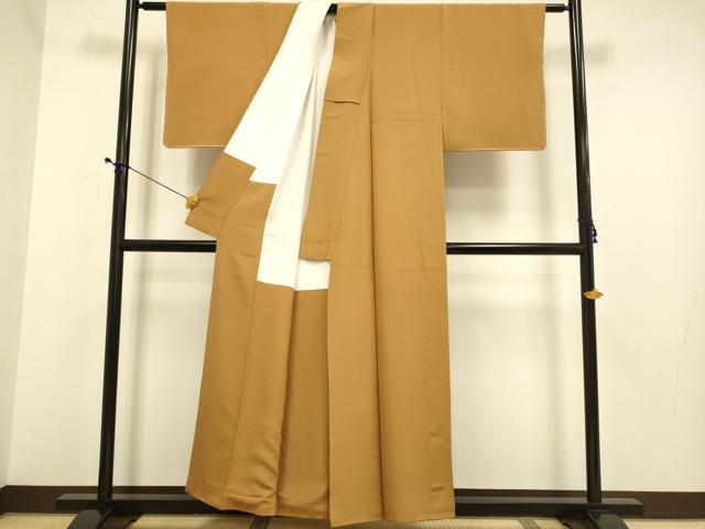 平和屋着物●上質な色無地　土色　正絹　逸品　DABE9602du