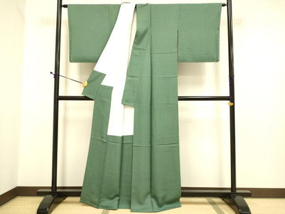 平和屋着物●上質な色無地　舞桜地紋　濃い薄青色　正絹　逸品　DABE9604du