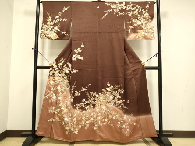 平和屋着物●訪問着　地紙枝花文　暈し染め　金銀彩　伊勢丹扱い　正絹　逸品　DABE9605du