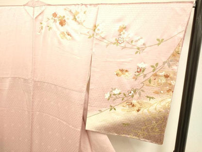 平和屋着物●訪問着　几帳鴛鴦花蝶文　暈し染め　金彩　正絹　逸品　DABE9607du