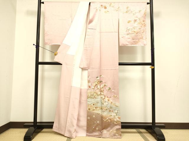 平和屋着物●訪問着　几帳鴛鴦花蝶文　暈し染め　金彩　正絹　逸品　DABE9607du