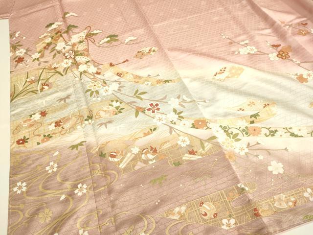 平和屋着物●訪問着　几帳鴛鴦花蝶文　暈し染め　金彩　正絹　逸品　DABE9607du