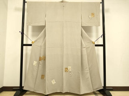 平和屋着物●訪問着　駒刺繍　色紙吉祥文　金彩　正絹　逸品　DABE9608du