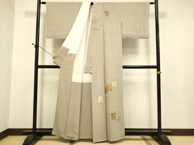 平和屋着物●訪問着　駒刺繍　色紙吉祥文　金彩　正絹　逸品　DABE9608du