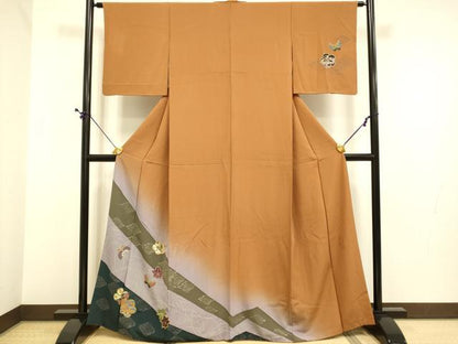 平和屋着物●伝統工芸士　京友禅染色作家　田家鬼彩　訪問着　花蝶文　暈し染め　正絹　逸品　DABE9610du