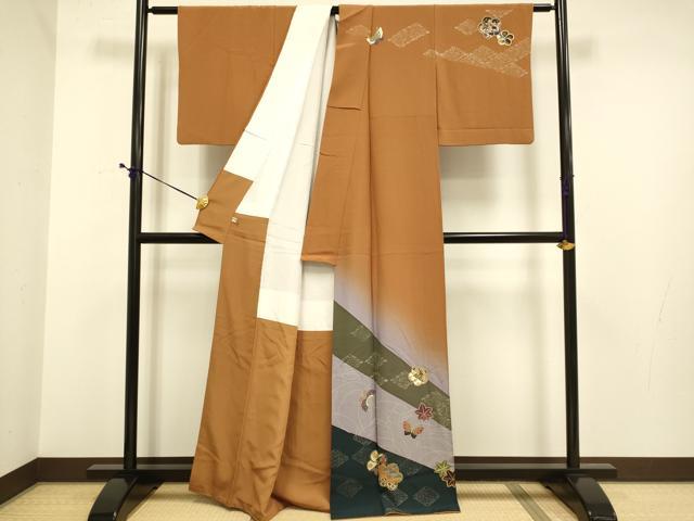 平和屋着物●伝統工芸士　京友禅染色作家　田家鬼彩　訪問着　花蝶文　暈し染め　正絹　逸品　DABE9610du