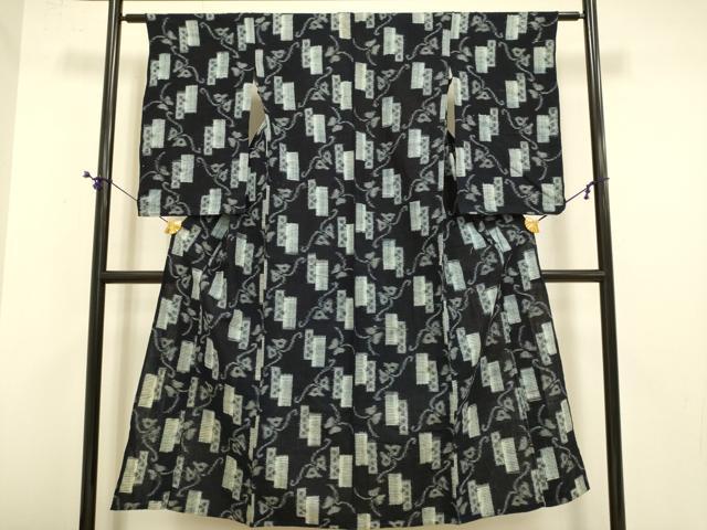平和屋着物●久留米絣　単衣　短冊舞蝶文　綿　逸品　DABE9614du