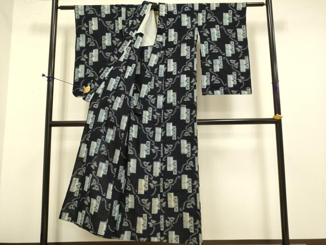 平和屋着物●久留米絣　単衣　短冊舞蝶文　綿　逸品　DABE9614du