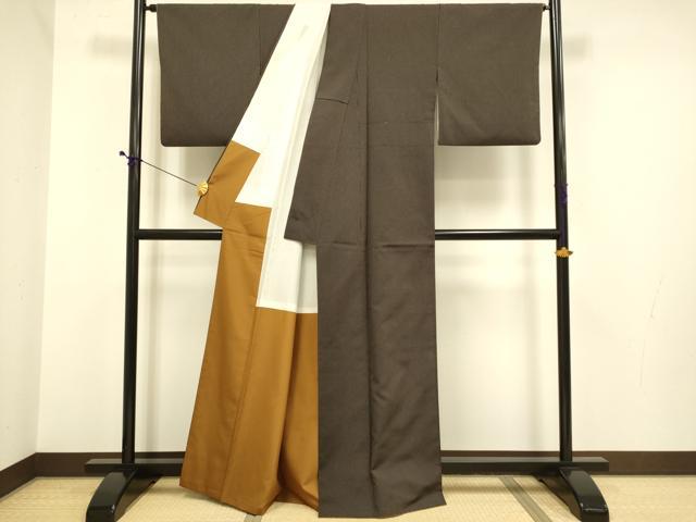 平和屋着物●江戸小紋　お召地　万筋　濃い藍鉄色×琥珀色　正絹　逸品　DABE9618du