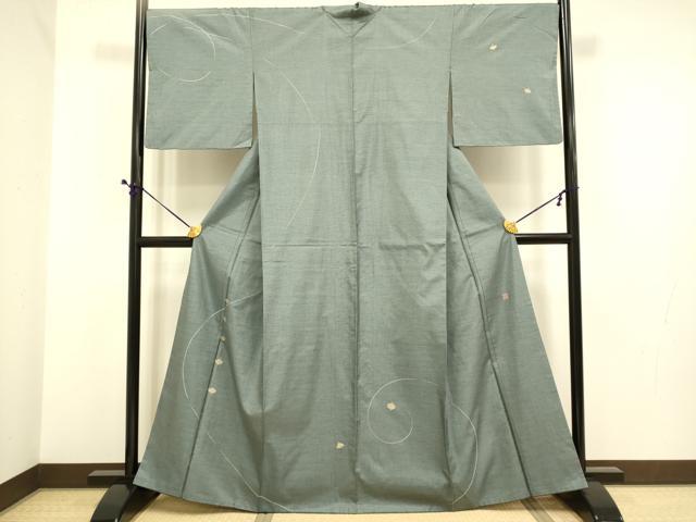 平和屋着物●訪問着　作家物　紬地　総刺繍　独楽　金糸　正絹　逸品　DABE9619du