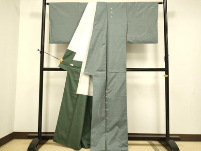 平和屋着物●訪問着　作家物　紬地　総刺繍　独楽　金糸　正絹　逸品　DABE9619du