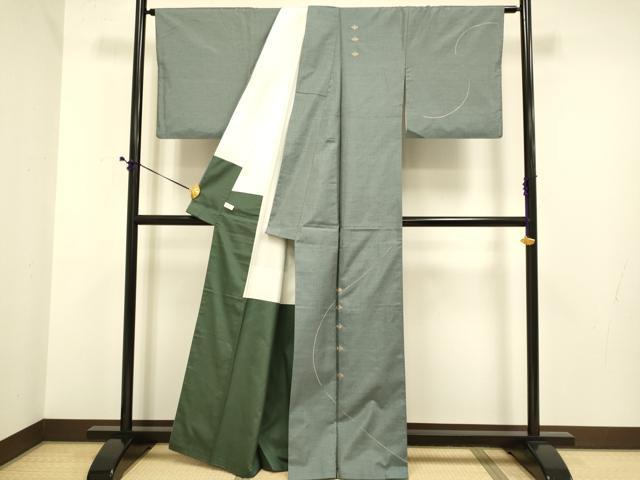 平和屋着物●訪問着　作家物　紬地　総刺繍　独楽　金糸　正絹　逸品　DABE9619du