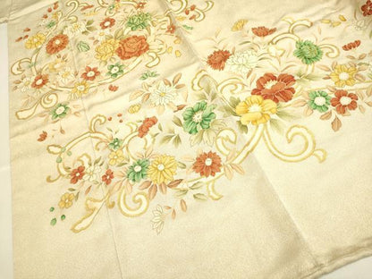平和屋着物●豪華色留袖　駒刺繍　草花文　金彩　高島屋扱い　正絹　逸品　DABE9623du