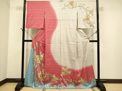 平和屋着物●訪問着　草花文　暈し染め　金彩　正絹　逸品　DABE9626du